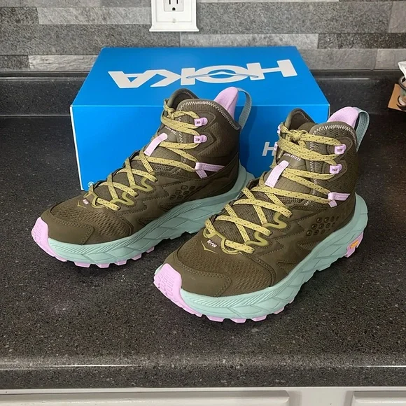 Hoka Anacapa Breeze Mid High-Top Sneakers in Olive and Lavender - Picture 4 of 5